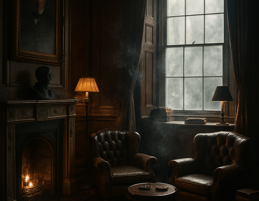 cigar smoking area by fireplace